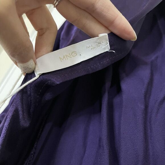 NEW! Mango MNG Purple vneck plunge open back Satin wrapped slit maxi dress US 4 - Picture 10 of 12
